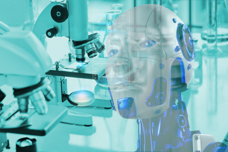 AI working with doctor  researcher in laboratory supporting medical history, treatment information, medication use, drug allergies, and treatment should be given in line with symptoms. artificial intelligence medical healthcareの写真素材