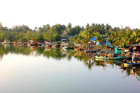 Morning time at the fishing village on the coast of Koh Kood Thailandの写真素材