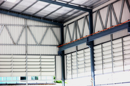 the factory or warehouse interior design by steel structure  with roof heat - insulating meterials installed.の写真素材