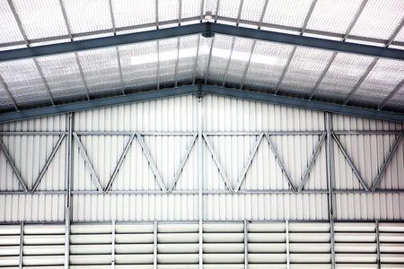 the factory or warehouse interior design by steel structure  with roof heat - insulating meterials installed.の写真素材