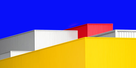 architechture design square shape corrugated wall geometric buiding. The factory warehouse is...
