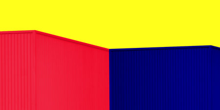 architecture design square shape corrugated wall geometric buiding. The factory warehouse is...