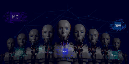 group of artificial intelligence with technology digital icon on business background. AI and...