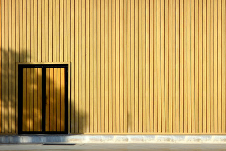 Walls and door frames decorated with imitation wood materials copy space