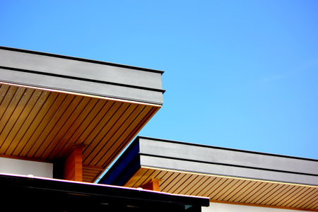 roof design square shape geometric pattern abstract background against isolate on blueの写真素材