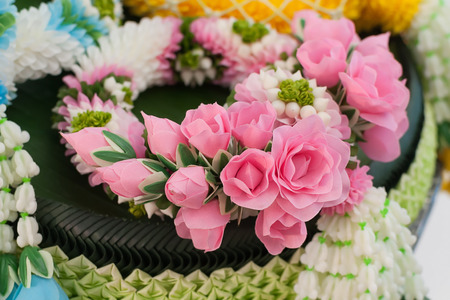 Fabric and Plastic Garland on Trayの写真素材