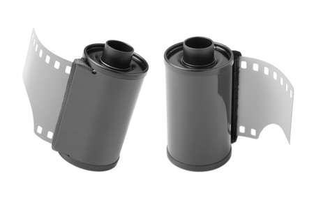 photo roll film 35 mm isolated on white background ( in black and white photo)