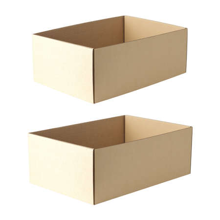 brown cardboard box isolated on white backgroundの写真素材