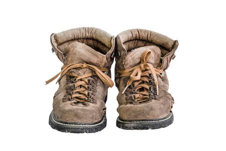 Travel shoes, old shoes, hiking shoes on a white background.の写真素材