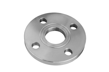 steel flange set of industrial work equipment on a white backgroundの写真素材