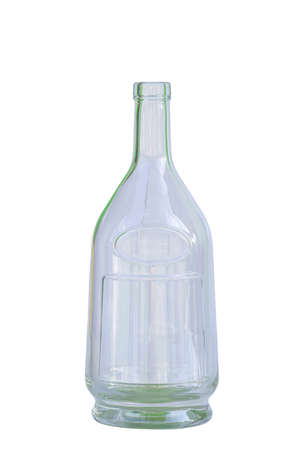 old clear glass bottle Volume size (70cl), front view on white background.の写真素材