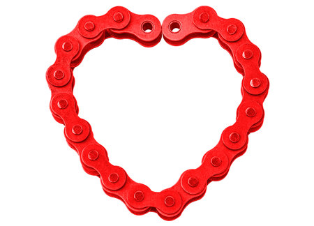 The red heart-shaped iron chain on a white background.の写真素材