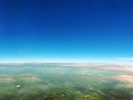 Blue sky and green field.の写真素材