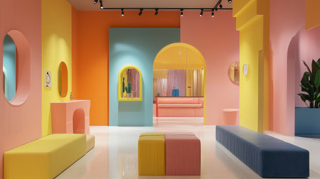 Interior of a living room with a reception desk and a sofaの素材