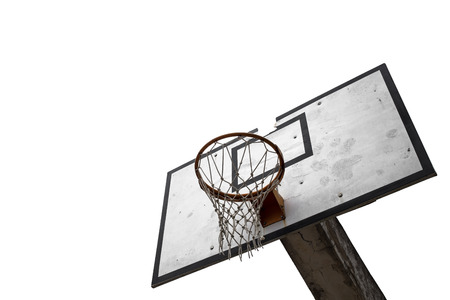 Worn basketball board isolated on white backgroundの写真素材