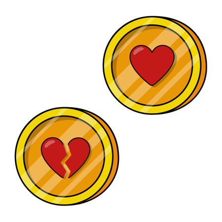 Golden coin with isolated heart sign. Cartoon flatのイラスト素材