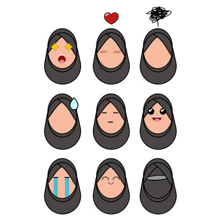 set of various expression hijab woman collectionのイラスト素材