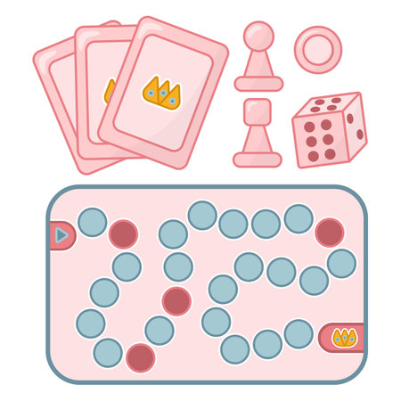 Board game pink. Dice, moving figures, cards, playのイラスト素材