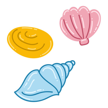 Set of sea shells on a white background. Flatのイラスト素材