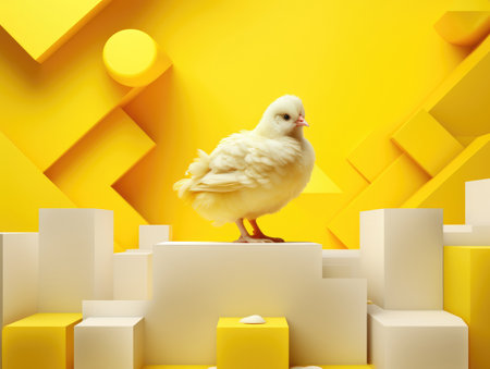 cute little chicken standing on yellow background. Easter abstract concept. aiの素材