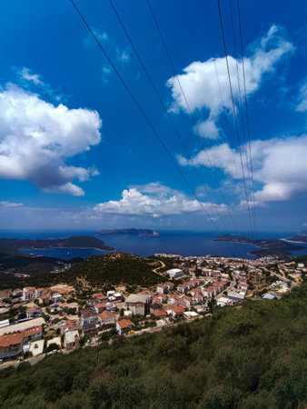 Panoramic view of the Turkish city and the sea from the cable car.の写真素材