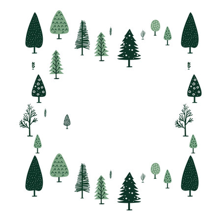 Frame of Christmas trees with empty space. Hand drawn vector illustration withのイラスト素材