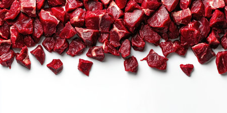 Carnivore diet concept with fresh red meat chunks on white backgroundの素材