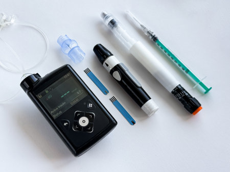 Diabetes management tools, insulin pump, pen, and syringe essentialsの写真素材