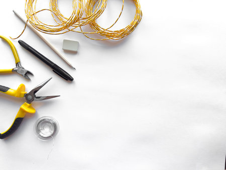 Crafting tools and materials on white backgroundの写真素材