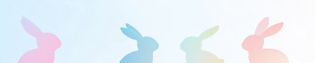 Pastel rabbit silhouettes on soft blue gradient background for Easter decorationsの素材