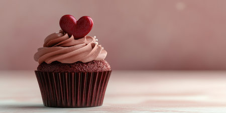 Delightful red velvet cupcake with heart decoration for Valentines day celebrationの素材