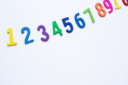 Colorful numbers on white background in ascending order