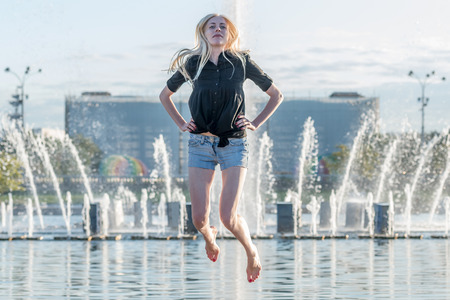 Young photo model in Moscow summer time.の写真素材