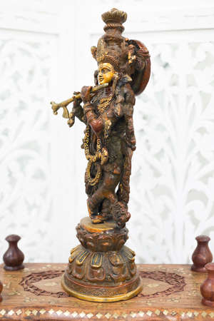 MOSCOW, RUSSIA - CIRCA OCTOBER, 2019: Ritual statuette of God KRISHNA. Bronze, decorated. Made in India, handmade, Delhi.bazaar, sale.のeditorial素材