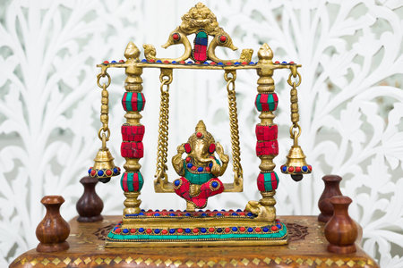 MOSCOW, RUSSIA - CIRCA OCTOBER, 2019: Ritual statuette of God Ganesh. Bronze, decorated. Made in India, handmade, Delhi.bazaar, sale.のeditorial素材