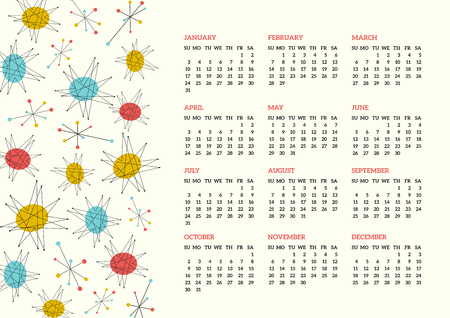 Mid-Century styled 2016 calendarのイラスト素材
