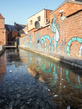 Mechelen, March 2018: Street art by city artist Gijs Van Hee at the Rik Wouters tuinのeditorial素材