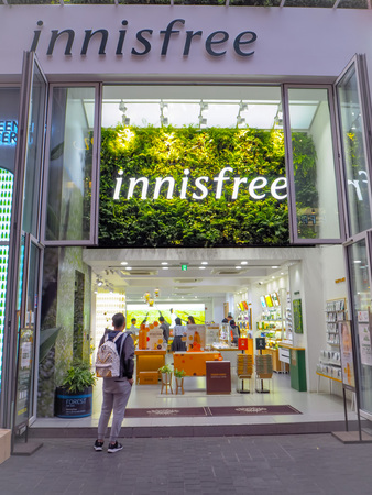 October 2018 - Seoul, South Korea: Large store of the South Korean skincare brand Innisfree in...