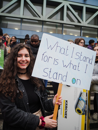 January 2019 - Brussels, Belgium: Young woman holding a handmade poster with slogan during a protest rally organised by the youth for climate movementのeditorial素材