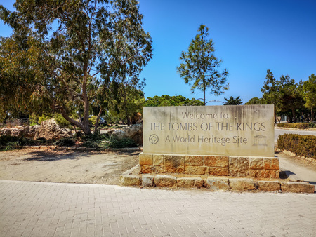 August 2018 - Cyprus: Entrance of the archaeological Unesco world heritage site Tombs of the Kings in Paphosのeditorial素材