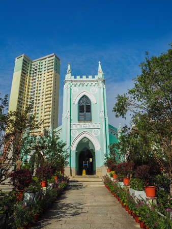 MACAU,CHINA - NOVEMBER 2018: The Saint Michael's chapel and surrounding cemetery in the city center