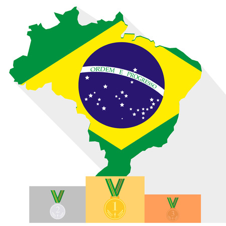 Podium. Cups. Medals. Brazil. Pedestal. Summer. Cartoon.のイラスト素材