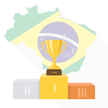 Podium. Cups. Medals. Brazil. Pedestal. Summer. Cartoon.のイラスト素材