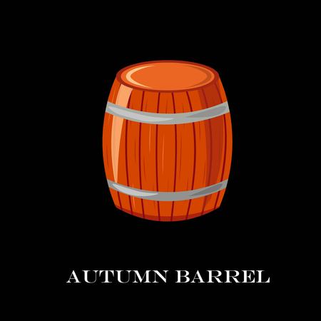 Wooden barrel vector illustration. Autumn time.Black background.のイラスト素材