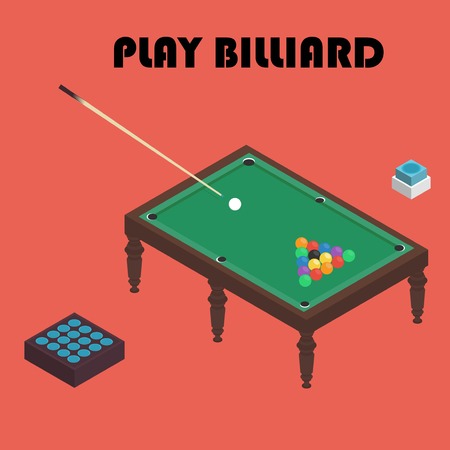 billiard isometric vector graphic illustration. Colorful background.のイラスト素材