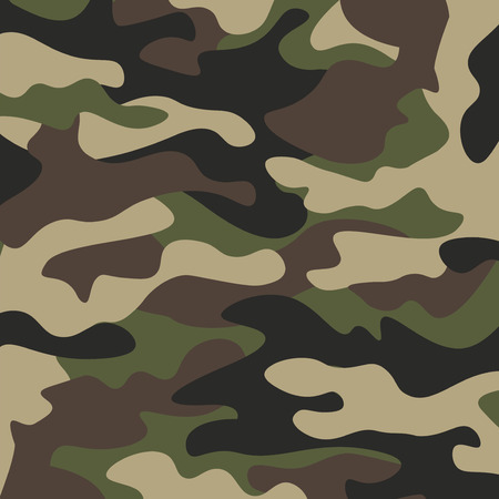 Camouflage pattern background. Classic clothing style masking camo repeat print. Green brown black olive colors forest texture. Design element. Vector illustration.のイラスト素材