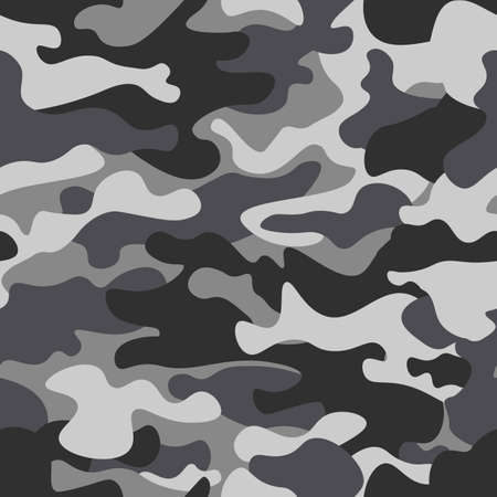 Camouflage seamless pattern background. Classic clothing style masking camo repeat print. Black grey white colors winter ice texture. Design element. Vector illustration.のイラスト素材