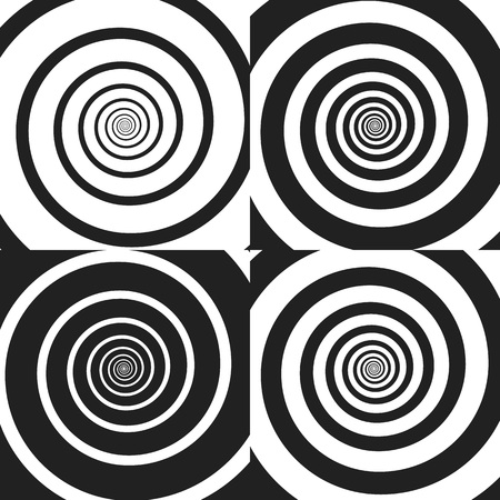 Set of Psychedelic spiral with radial rays, twirl, twisted comic effect, vortex backgrounds. Vector illustration. Design elements.のイラスト素材