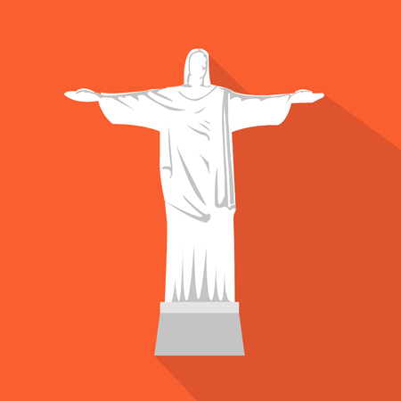 Statue of Jesus cartoon flat icon. Brazil. Rio. Vector illustration.のイラスト素材
