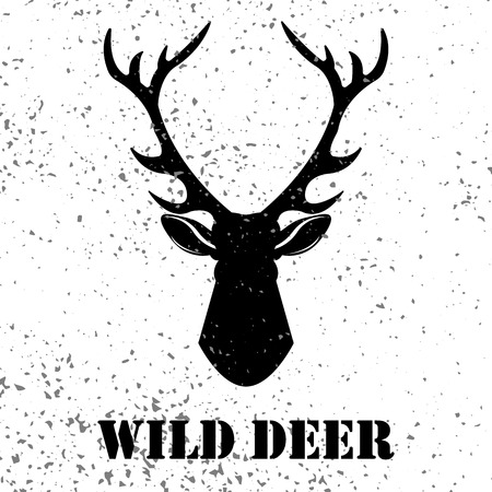 Wild deer logo with grunge effect. Vector deer logo silhouette, drawing mascot mammal monochrome profile illustration for your web design.のイラスト素材